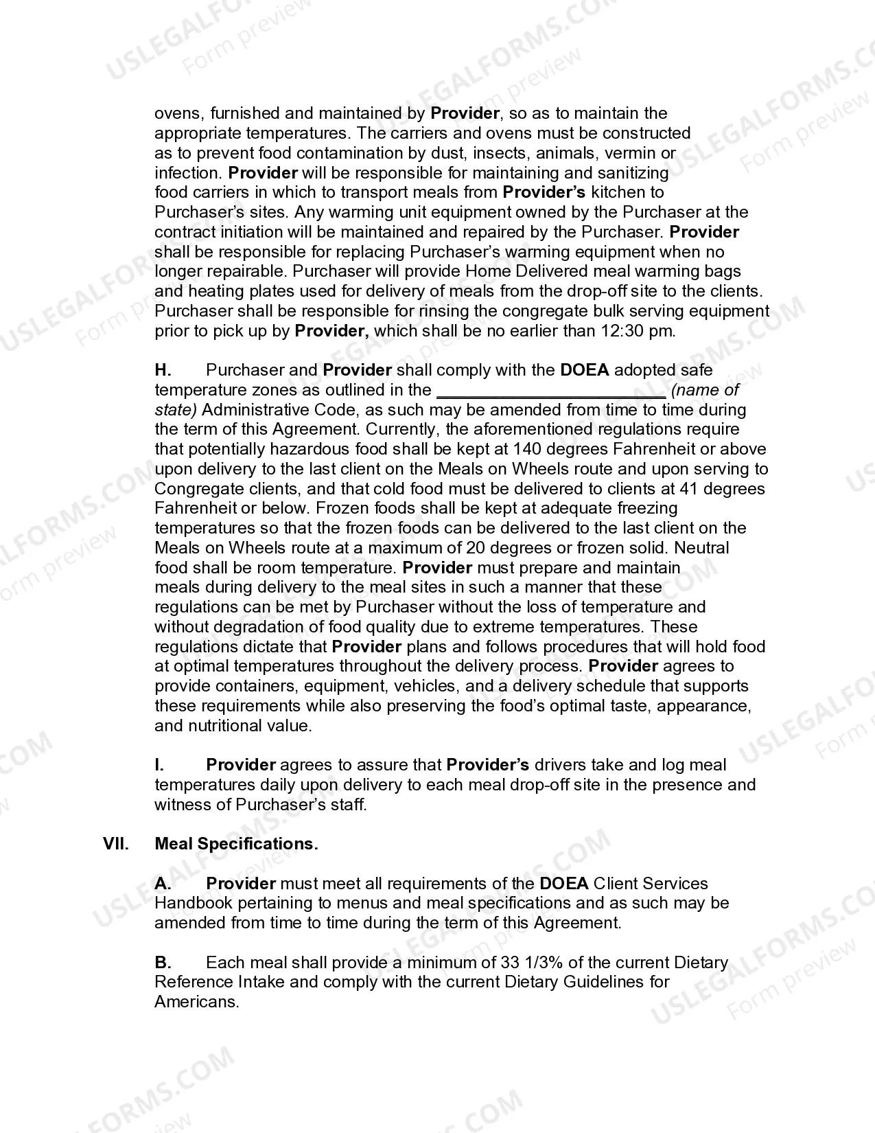 Preview Food Service Agreement