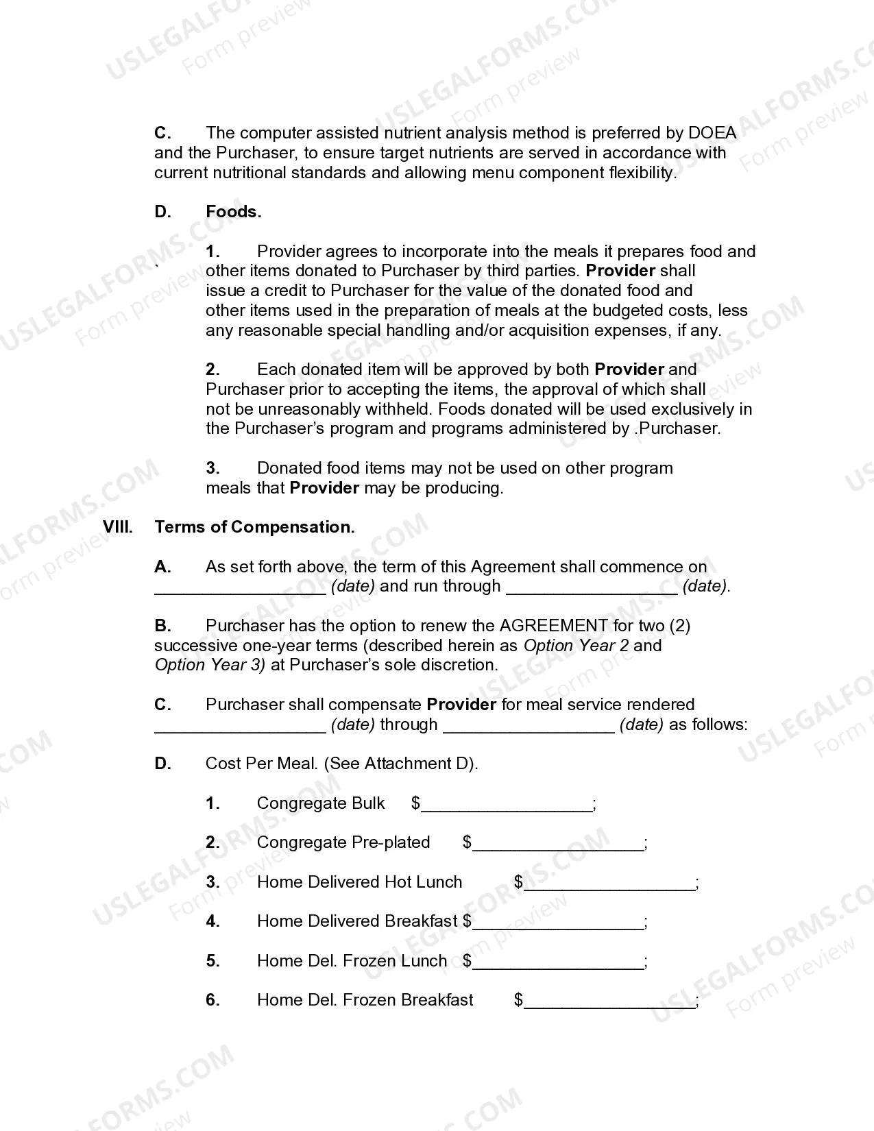 Preview Food Service Agreement