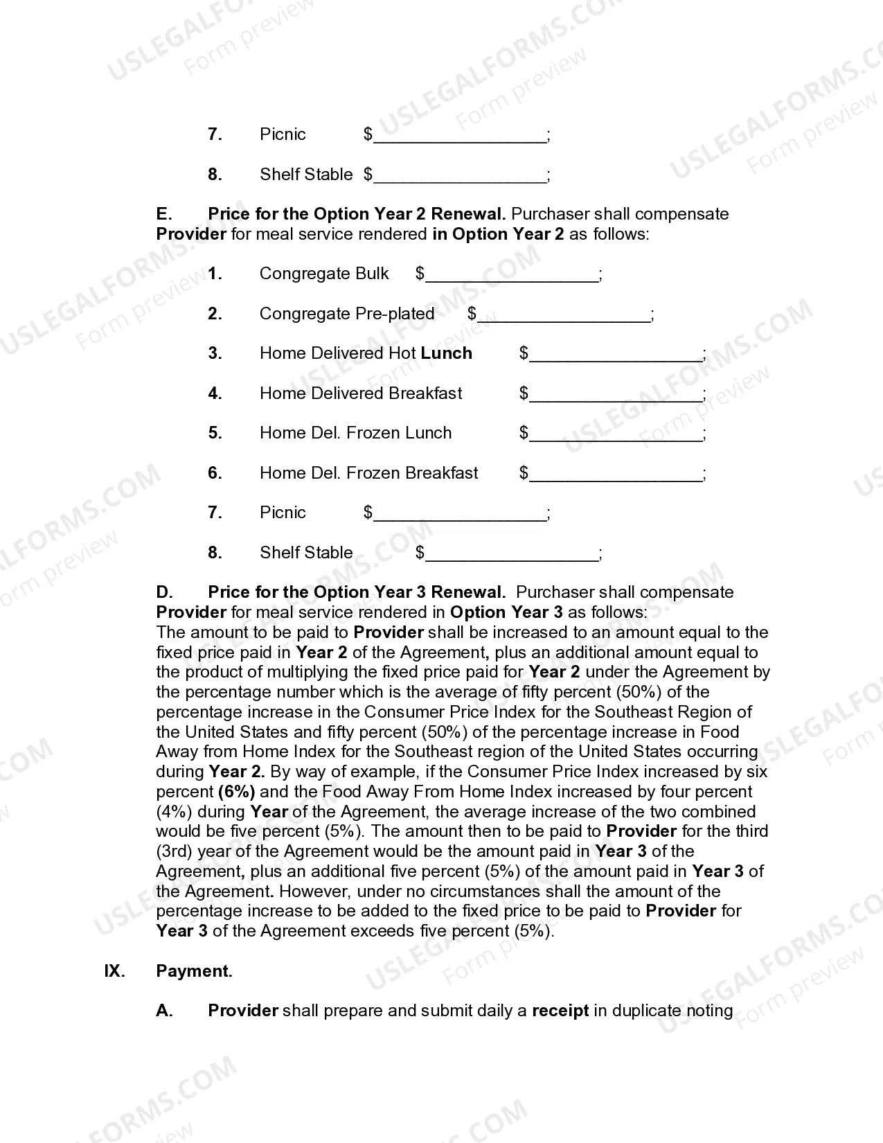 Preview Food Service Agreement