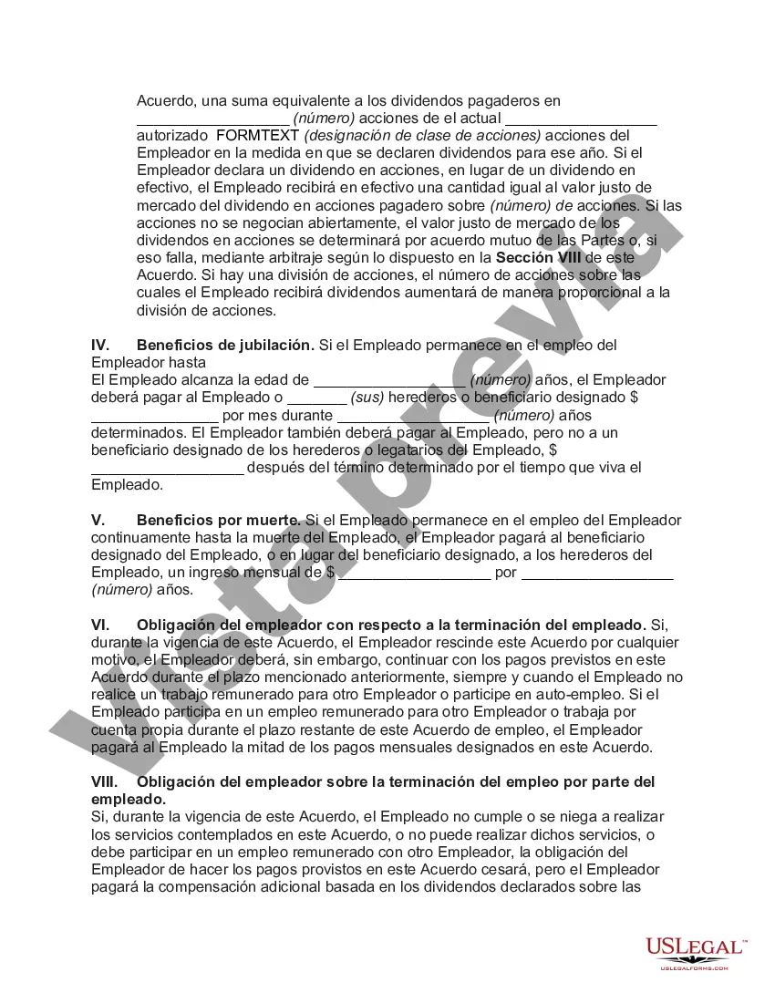 Preview Empleo de Ejecutivo con Salario más Efectivo Equivalente a Dividendos en Acciones y Beneficios de Jubilación