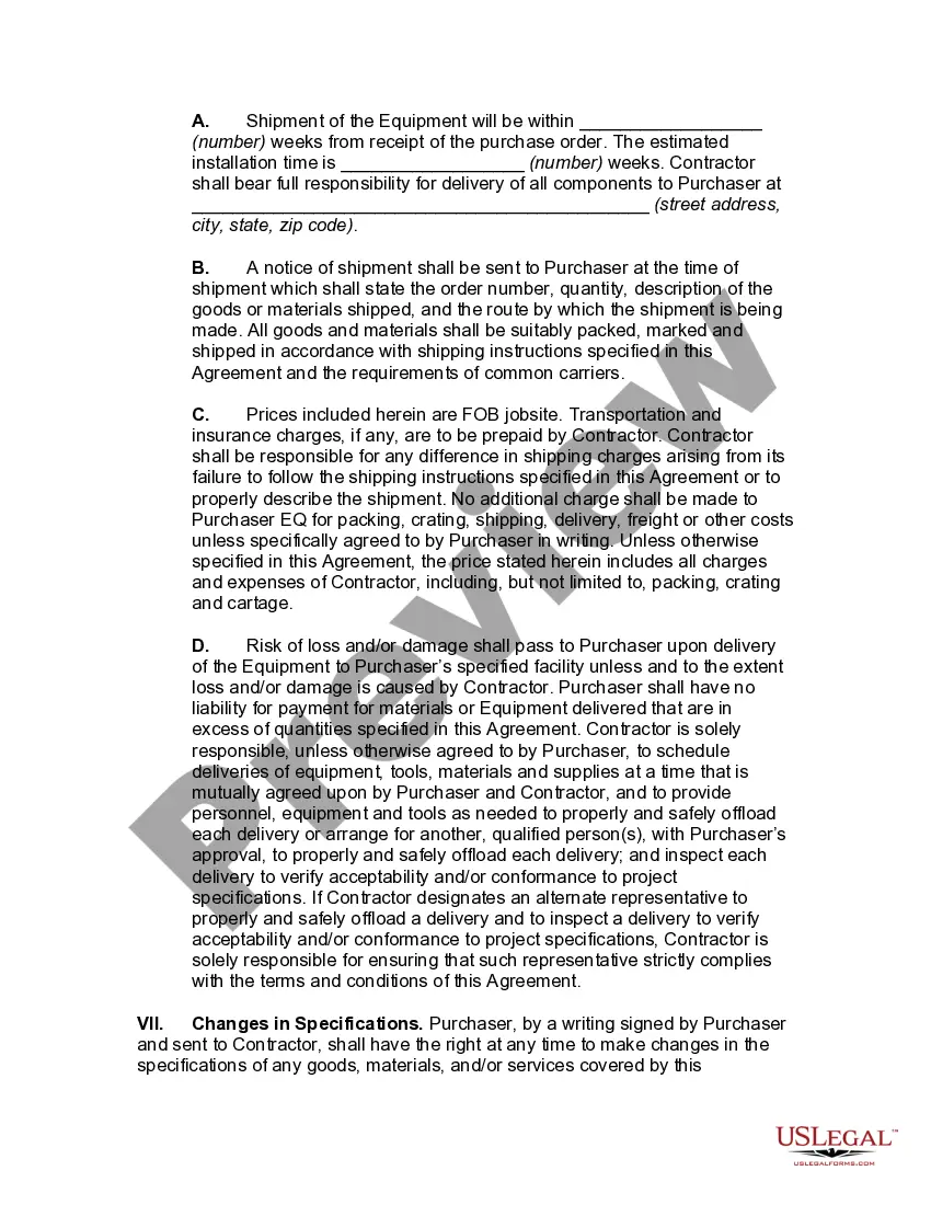 Preview Agreement to Furnish and Install Equipment