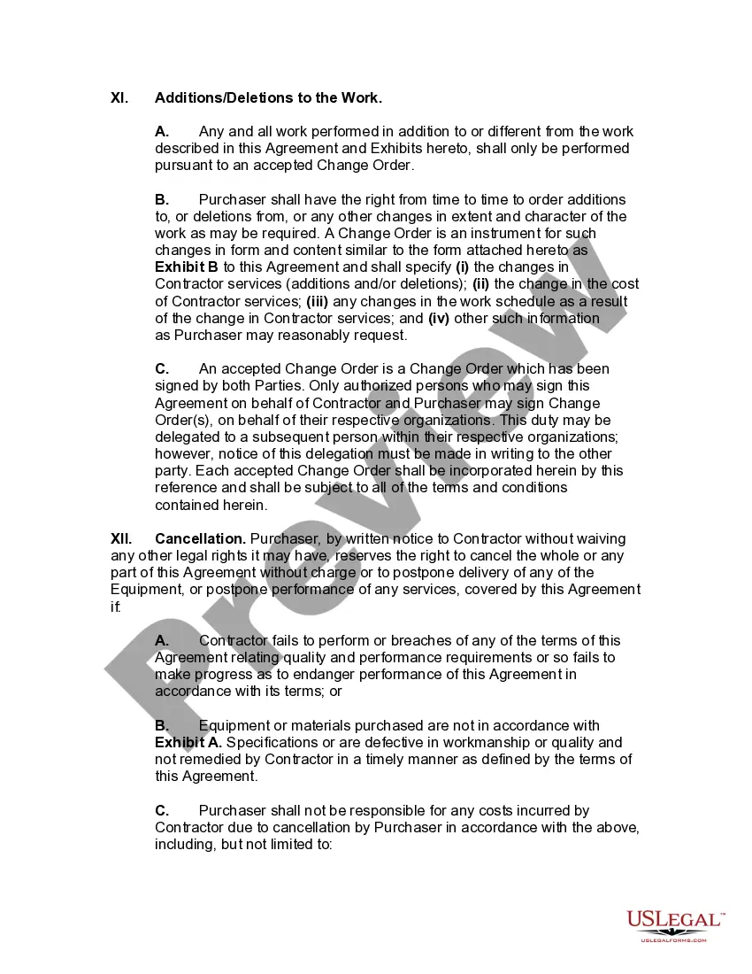 Preview Agreement to Furnish and Install Equipment