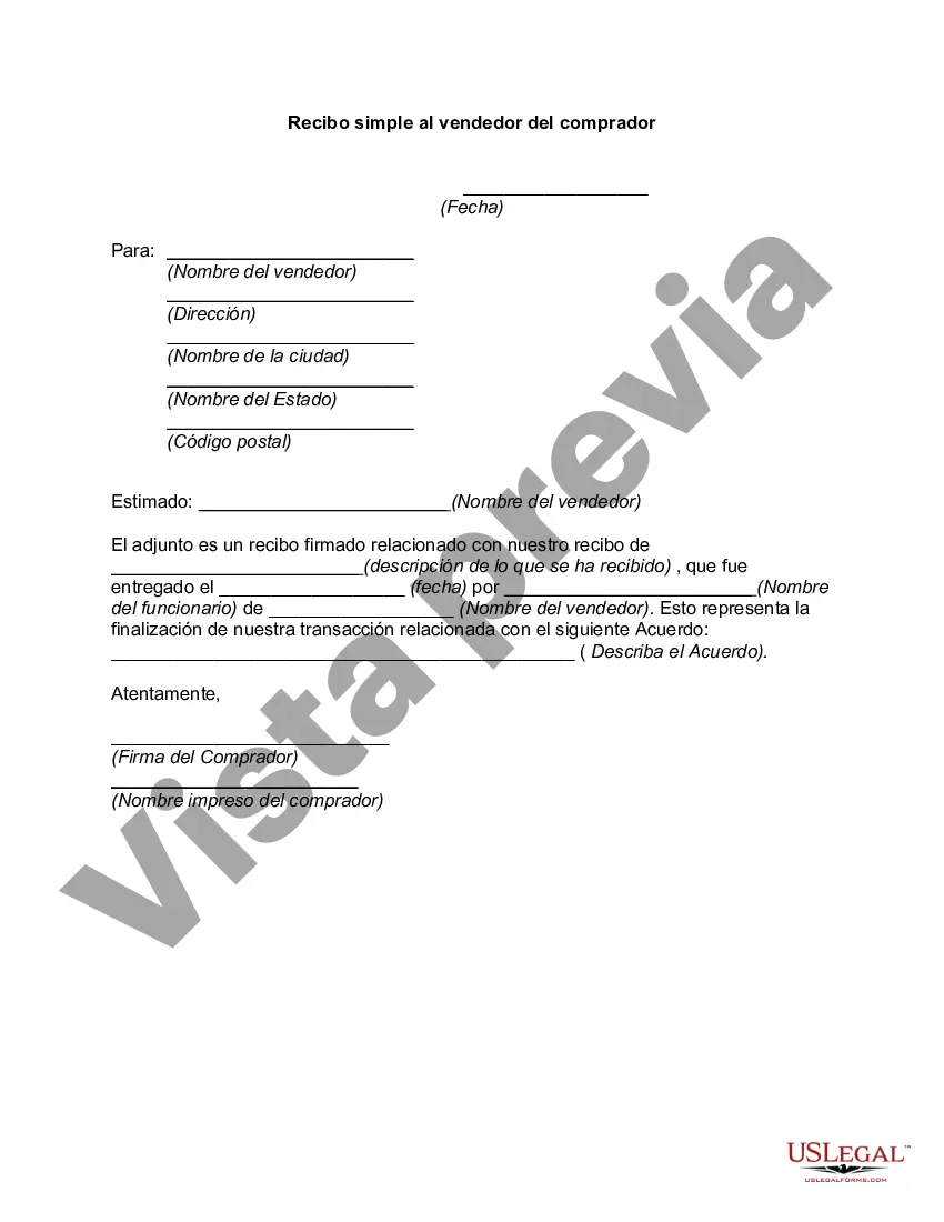 Preview Recibo simple al vendedor del comprador