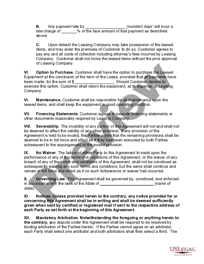 Preview Lease and Buy Agreement