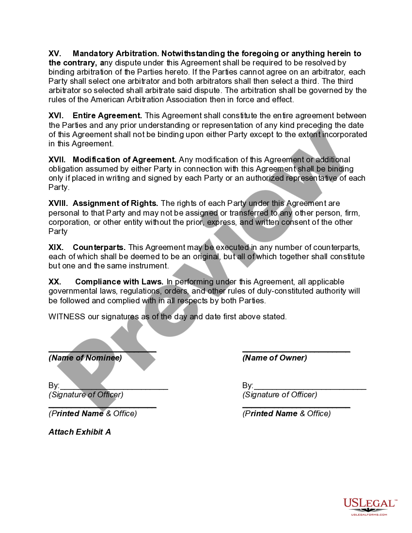 New York Nominee Agreement US Legal Forms