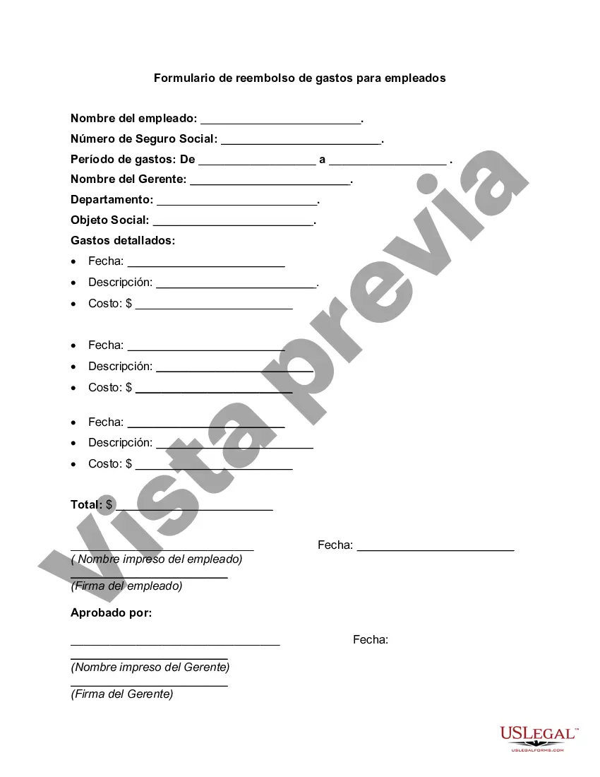 Preview Formulario de reembolso de gastos para un empleado