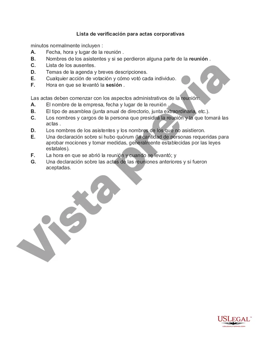 Preview Lista de verificación para actas corporativas