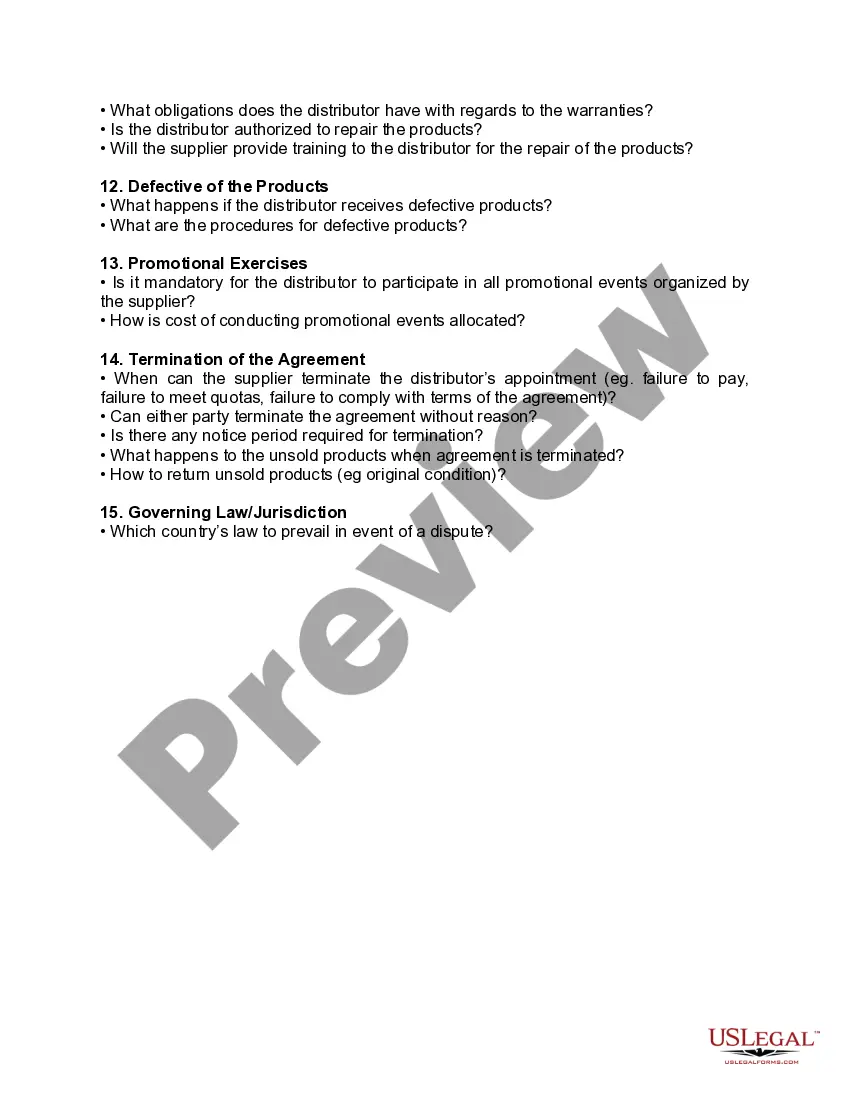 Get Checklist for a Distribution Agreement Preview Checklist for a Distribution Agreement