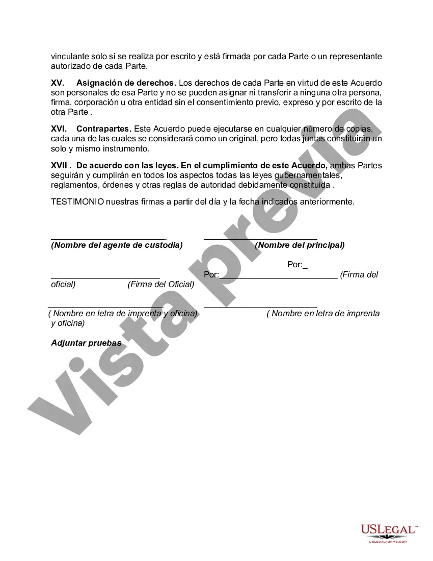 Preview Acuerdo de depósito en garantía e instrucciones