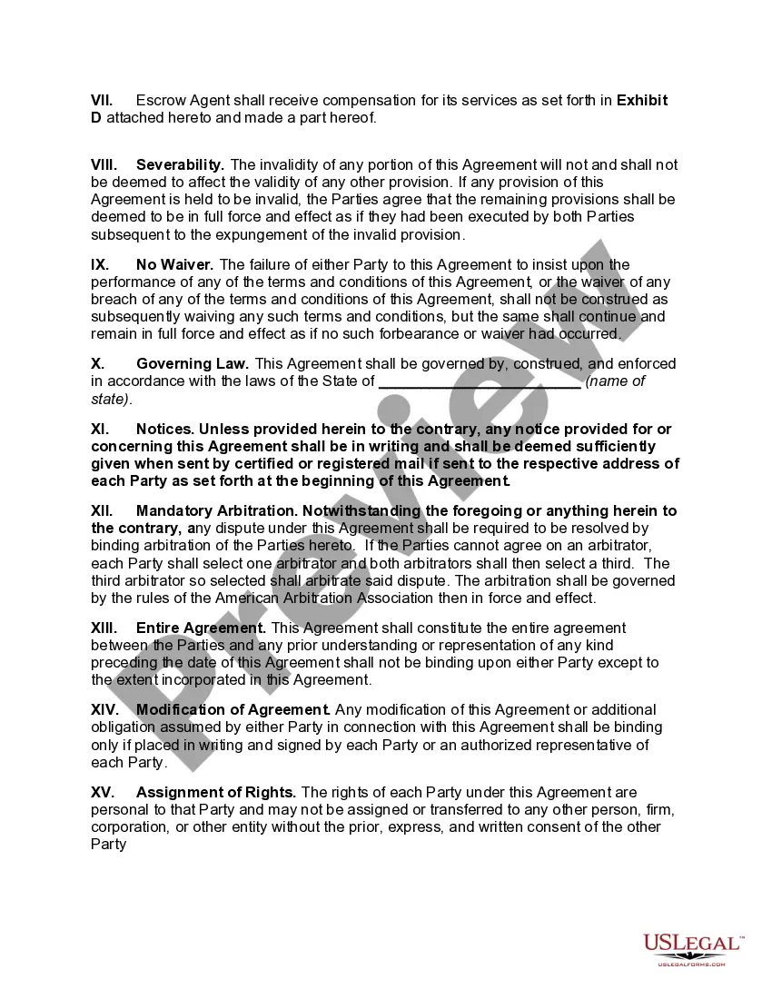 Get Escrow Agreement and Instructions Preview Escrow Agreement and Instructions