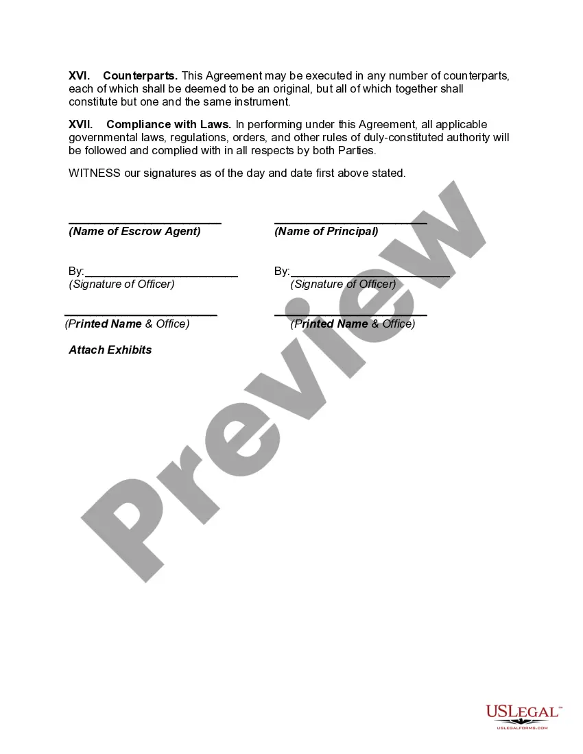 Get Escrow Agreement and Instructions Preview Escrow Agreement and Instructions
