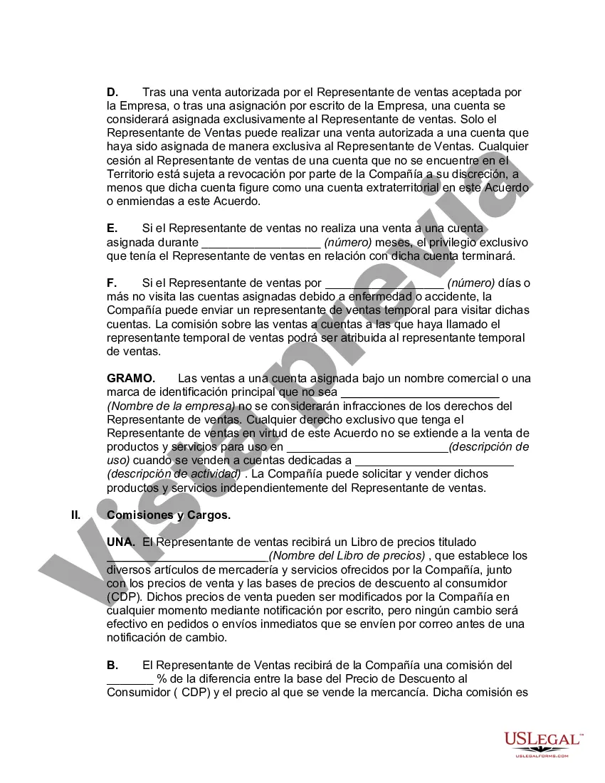 Preview Acuerdo Laboral con Representante de Ventas con Territorio No Exclusivo y Cuentas Extraterritoriales