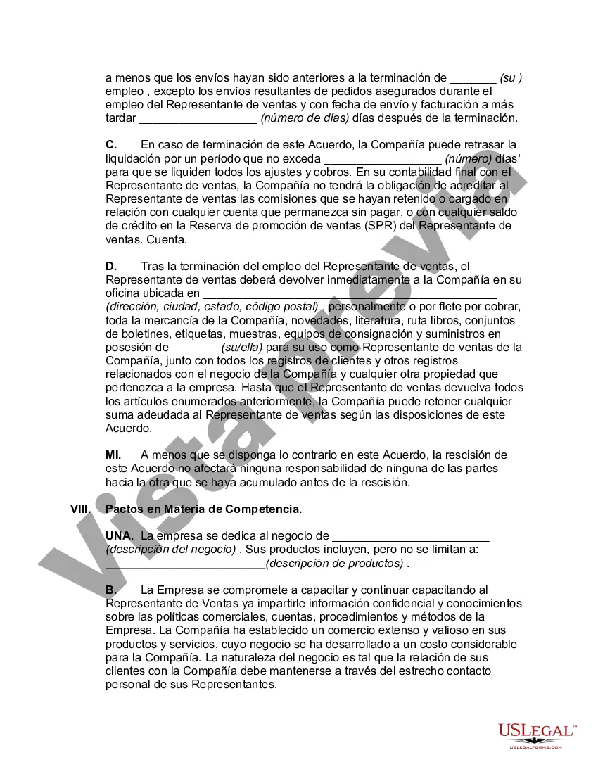Preview Acuerdo Laboral con Representante de Ventas con Territorio No Exclusivo y Cuentas Extraterritoriales