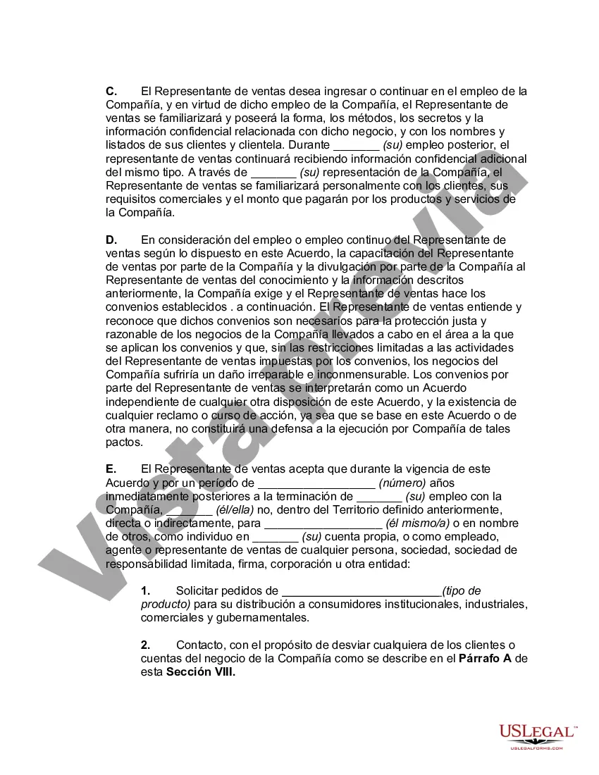 Preview Acuerdo Laboral con Representante de Ventas con Territorio No Exclusivo y Cuentas Extraterritoriales