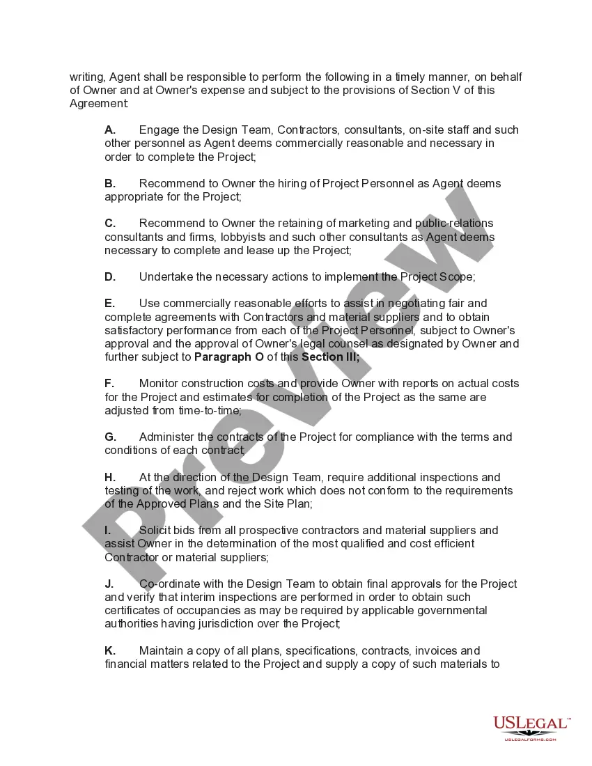 Preview Agency Agreement with Agent for Owner of Real Estate Development Project