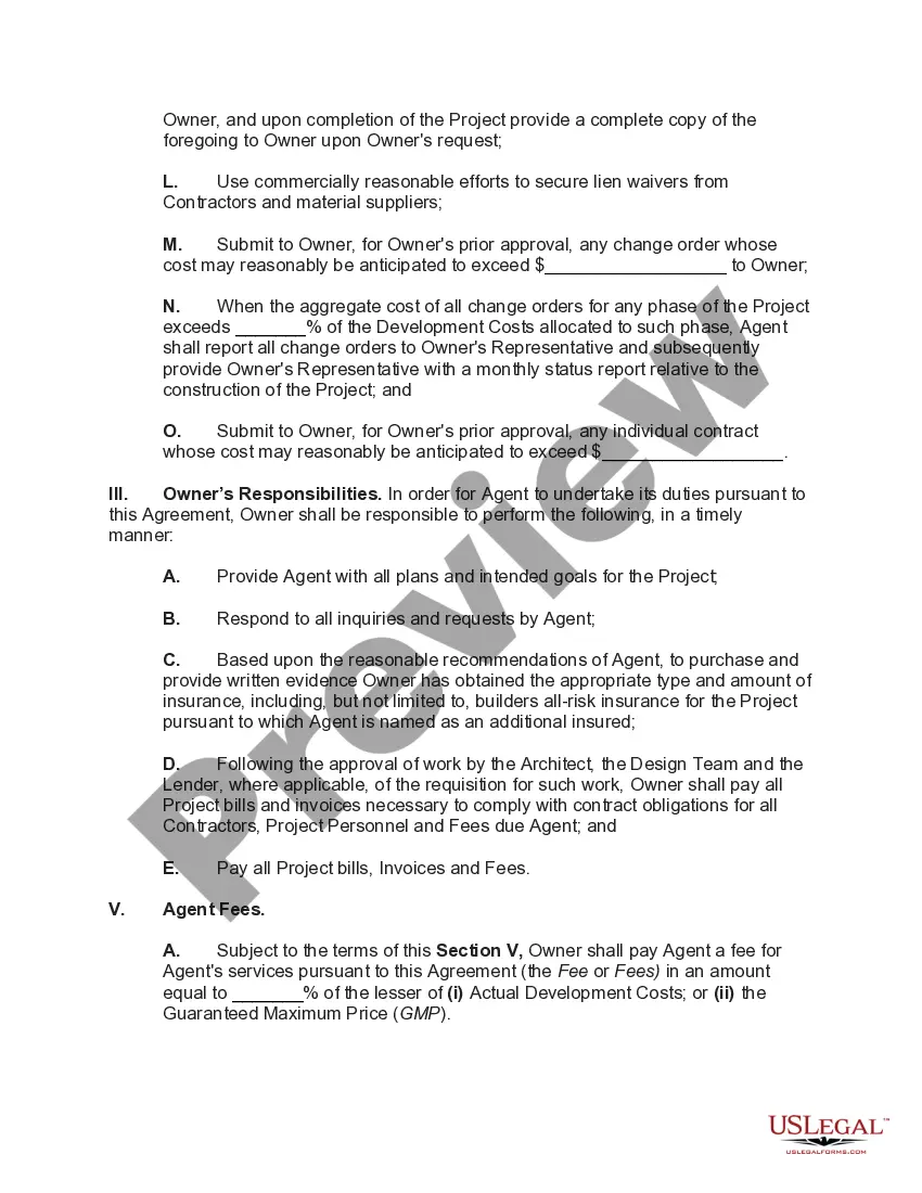 Preview Agency Agreement with Agent for Owner of Real Estate Development Project