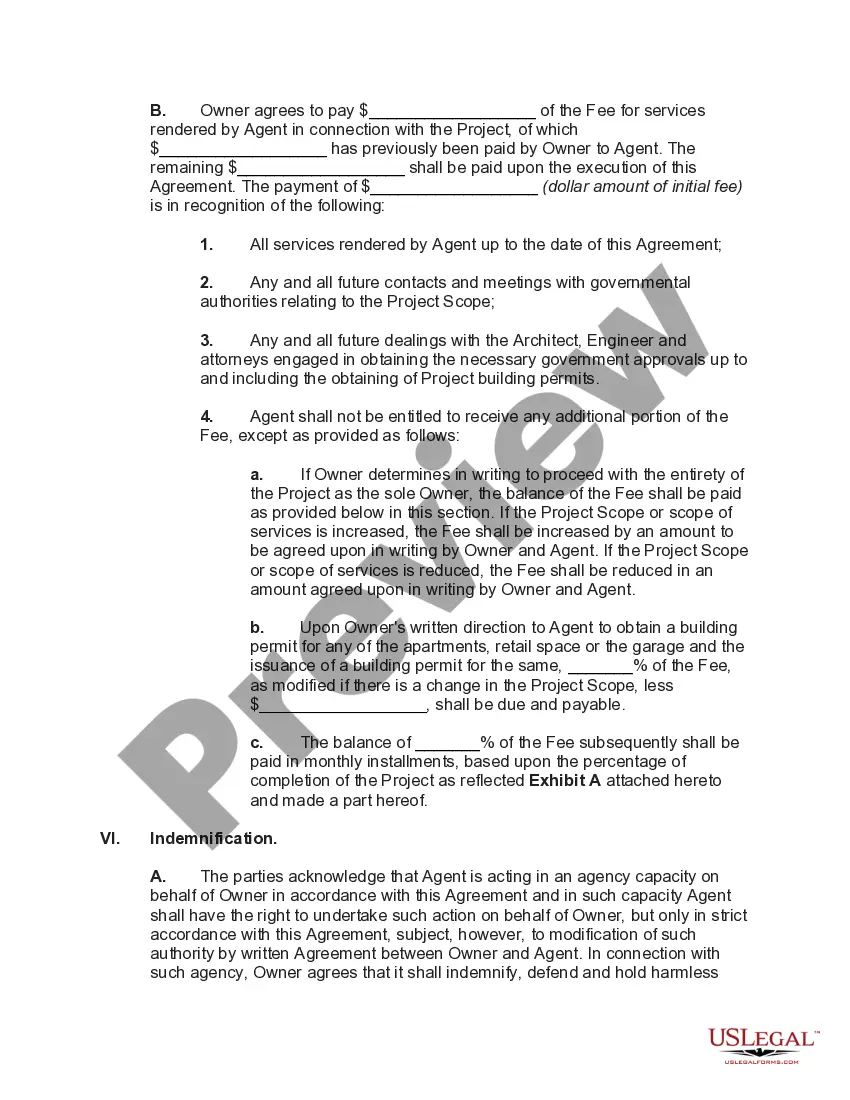 Preview Agency Agreement with Agent for Owner of Real Estate Development Project