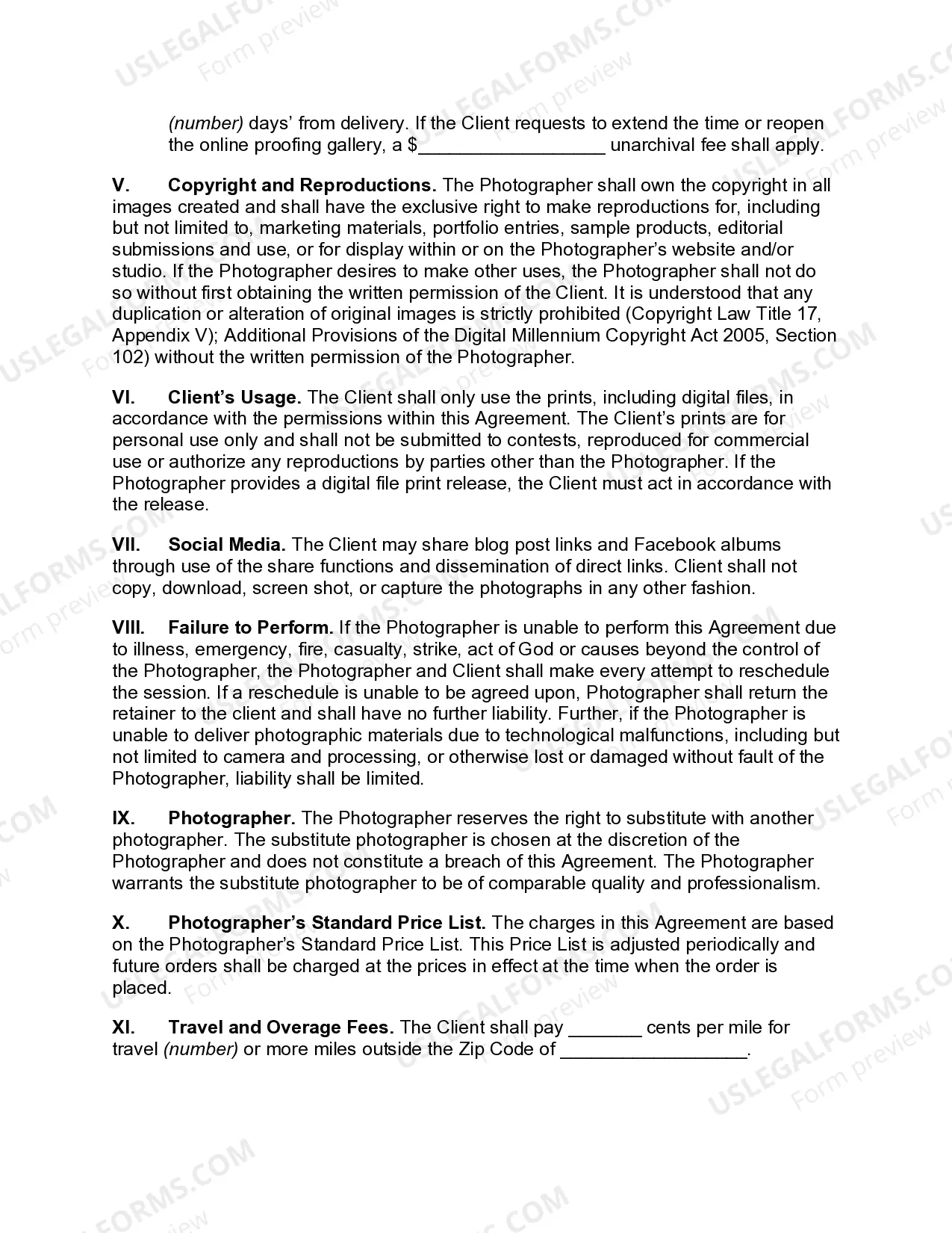 Preview Portrait Photography Agreement