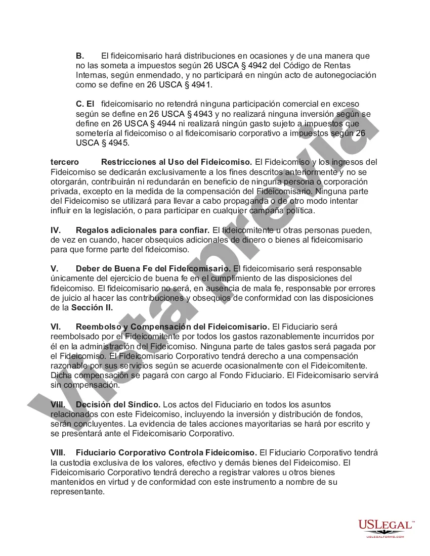 Preview Fideicomiso benéfico con creación supeditada a la calificación para el estado de exención de impuestos