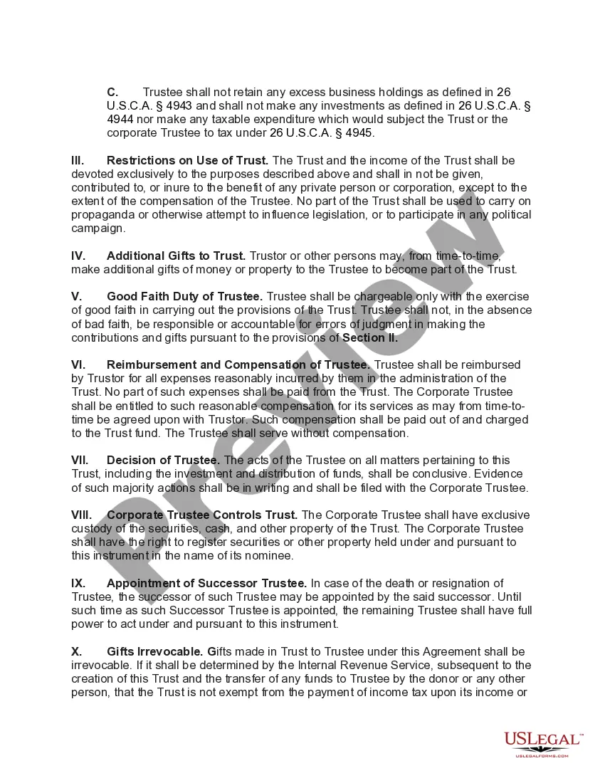 Get Charitable Trust with Creation Contingent upon Qualification for Tax Exempt Status Preview Charitable Trust with Creation Contingent upon Qualification for Tax Exempt Status