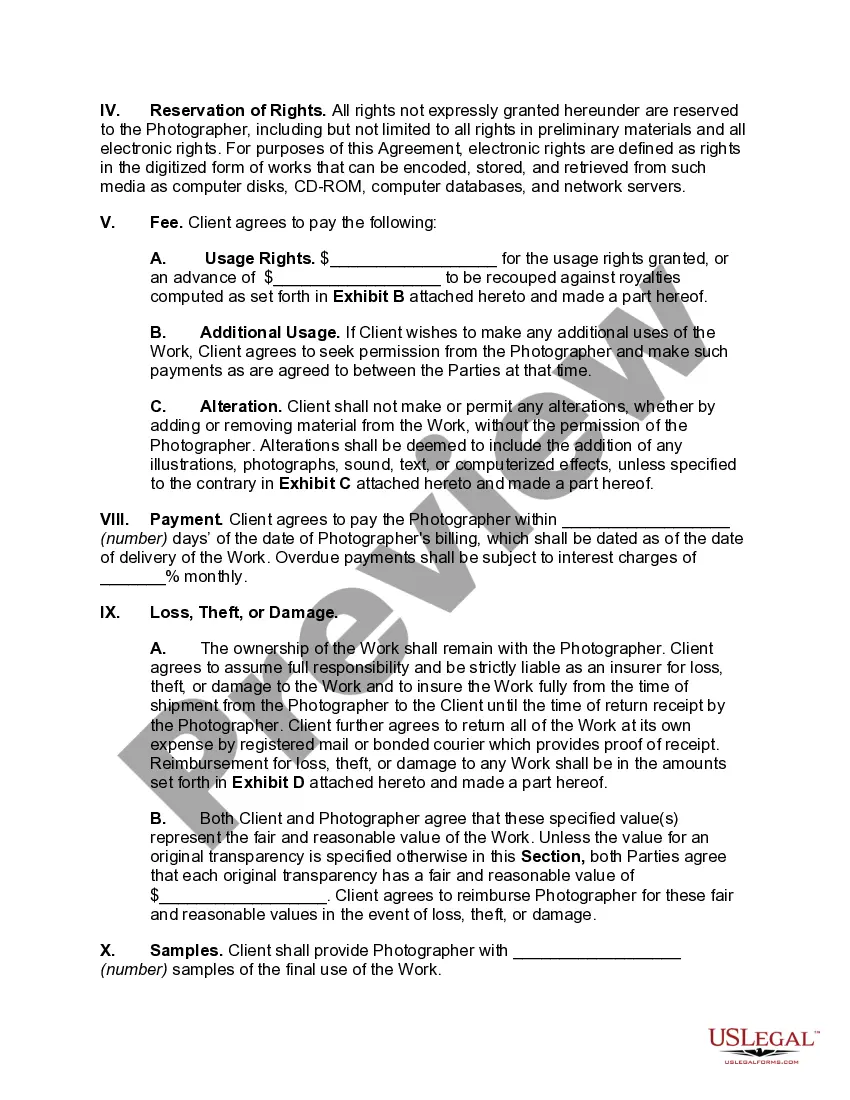 Get Licensing Agreement of Certain Non-Electronic Rights in the Photograph of a Photographer Preview Licensing Agreement of Certain Non-Electronic Rights in the Photograph of a Photographer