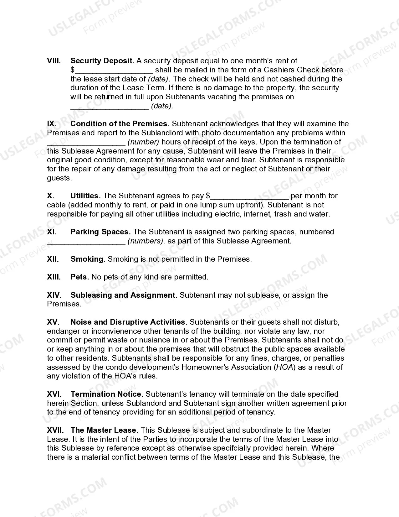 Preview Sublease Agreement