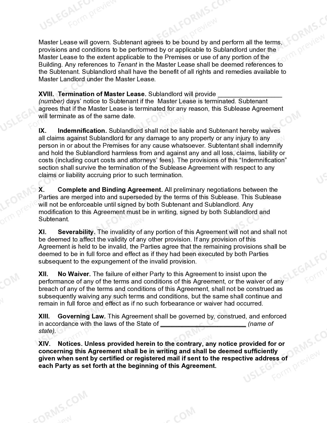 Preview Sublease Agreement