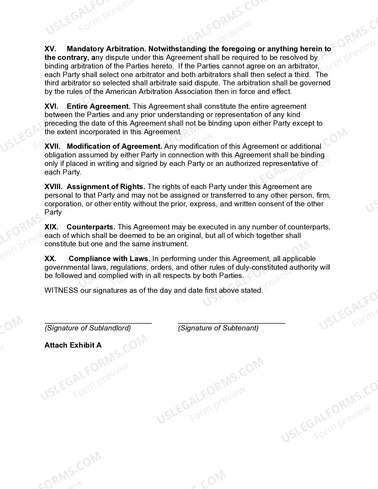 Preview Sublease Agreement