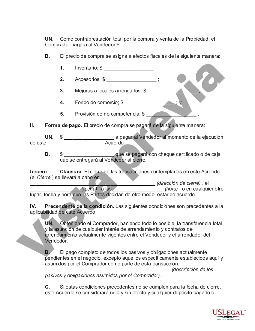 Preview Acuerdo de Venta de Todos los Activos de una Corporación con Asignación del Precio de Compra a Activos Comerciales Tangibles e Intangibles
