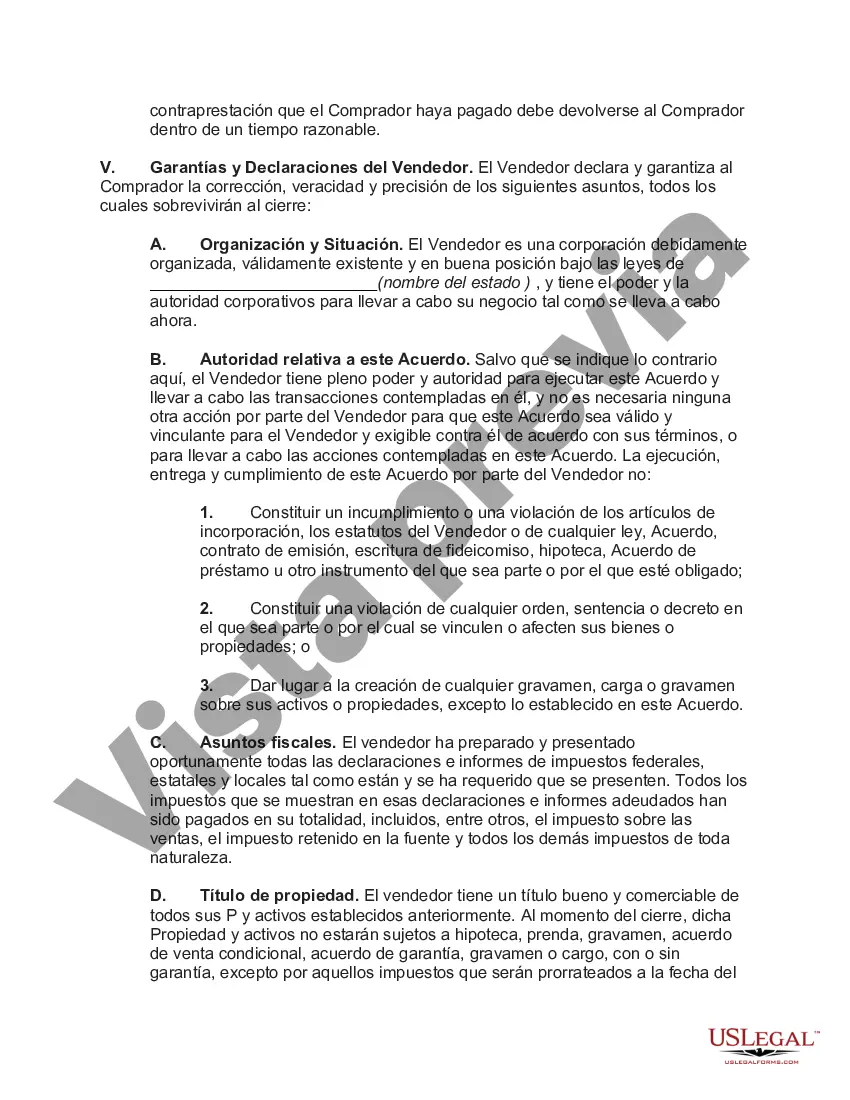 Preview Acuerdo de Venta de Todos los Activos de una Corporación con Asignación del Precio de Compra a Activos Comerciales Tangibles e Intangibles