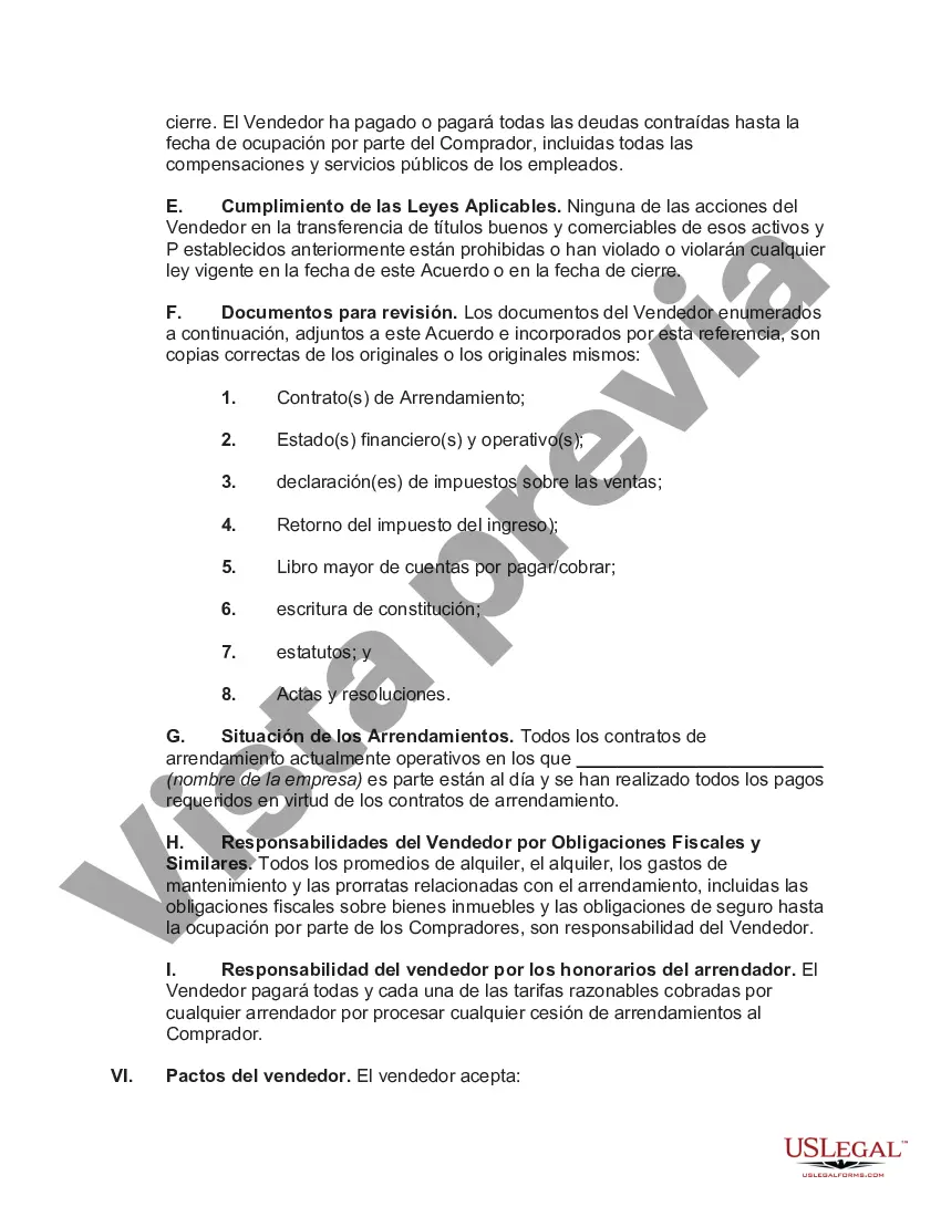 Preview Acuerdo de Venta de Todos los Activos de una Corporación con Asignación del Precio de Compra a Activos Comerciales Tangibles e Intangibles