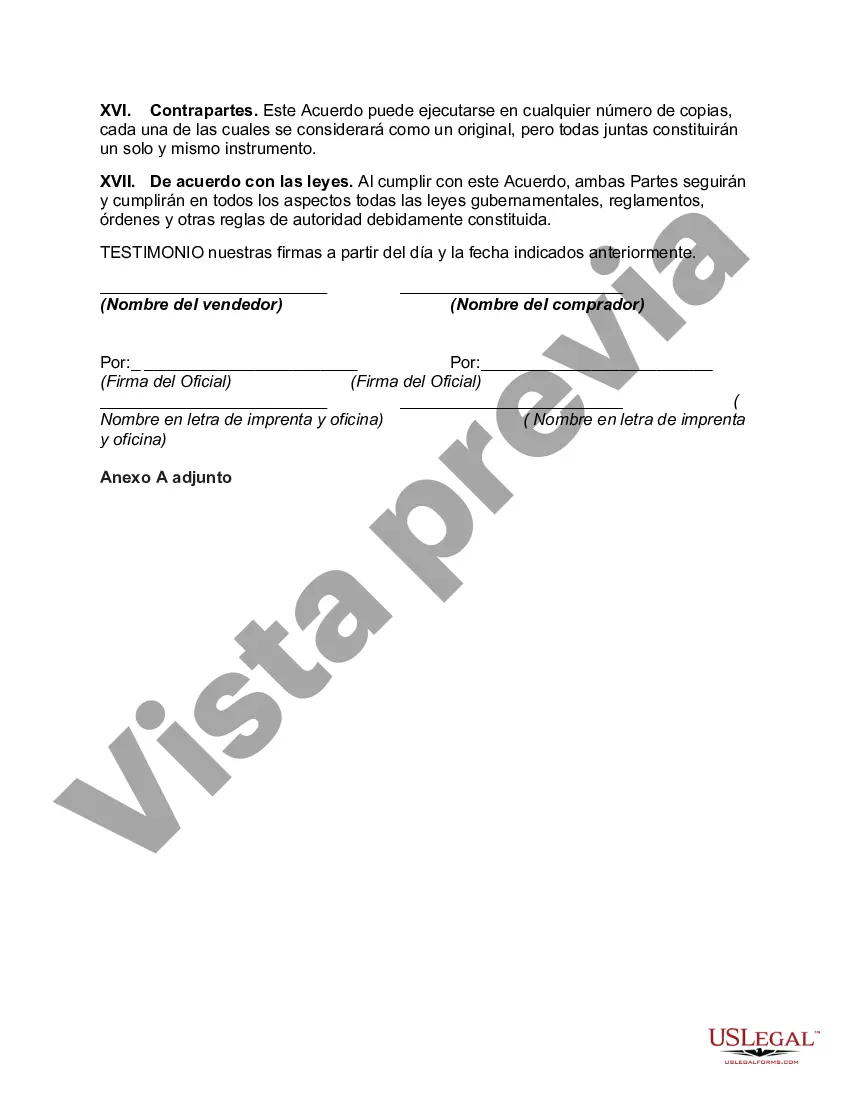 Preview Acuerdo de Venta de Todos los Activos de una Corporación con Asignación del Precio de Compra a Activos Comerciales Tangibles e Intangibles