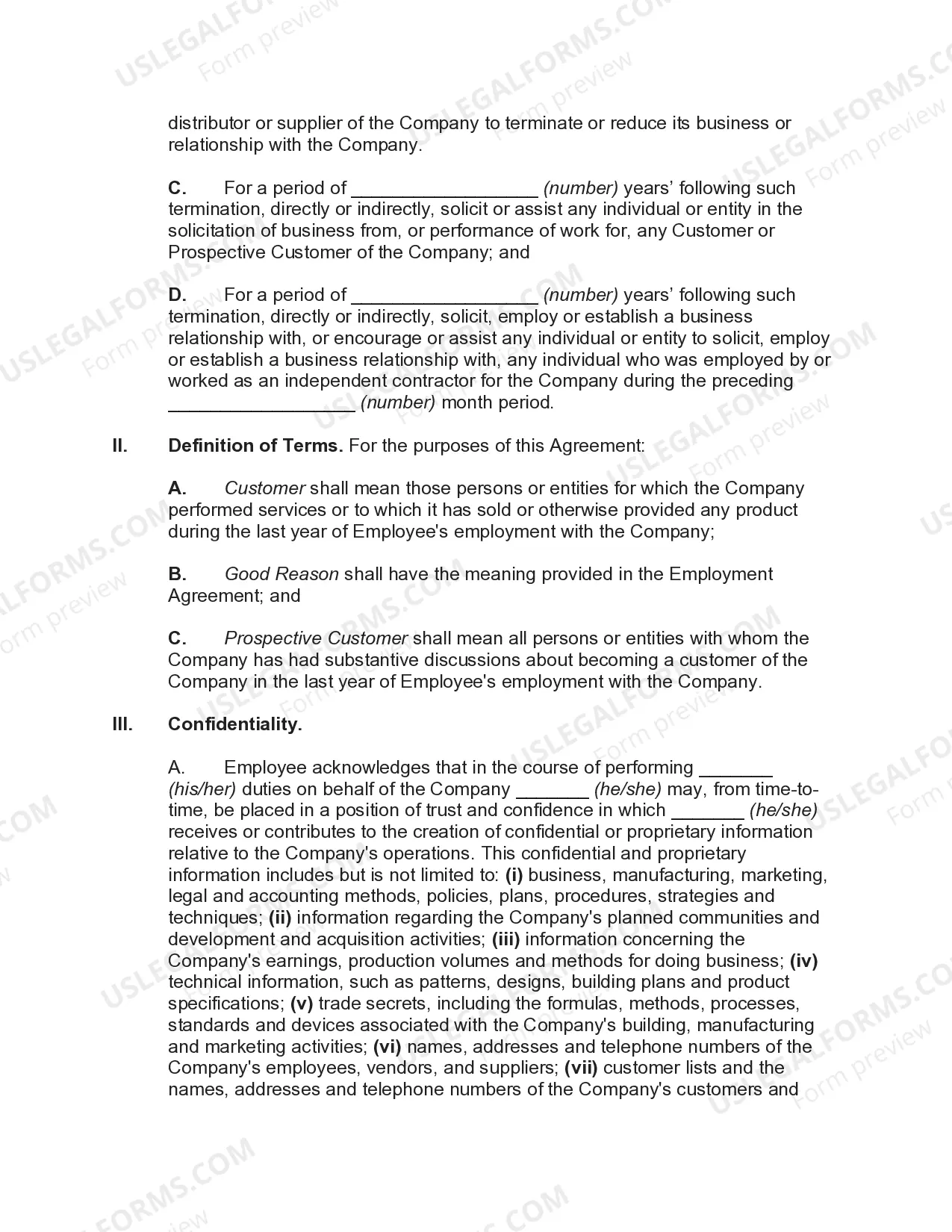 Preview Confidentiality and Noncompetition Agreement between Executive and Corporate Employer for Real Estate Development Business