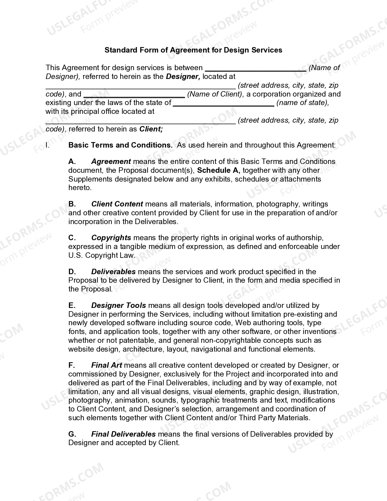 Indiana Standard Form of Agreement for Design Services | US Legal Forms