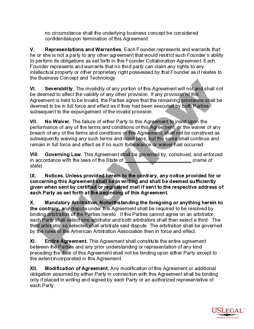 Preview Founder Collaboration Agreement