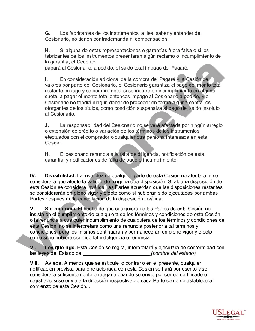 Preview Cesión de Contrato de Garantía y Pagaré con Recurso