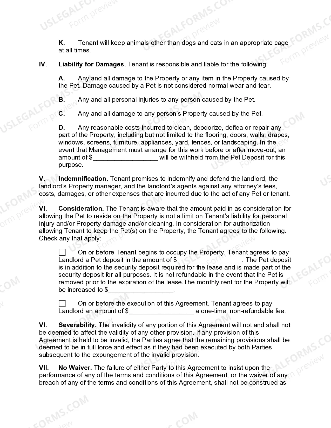 Preview Addendum to Rental Agreement with Regard to Pets