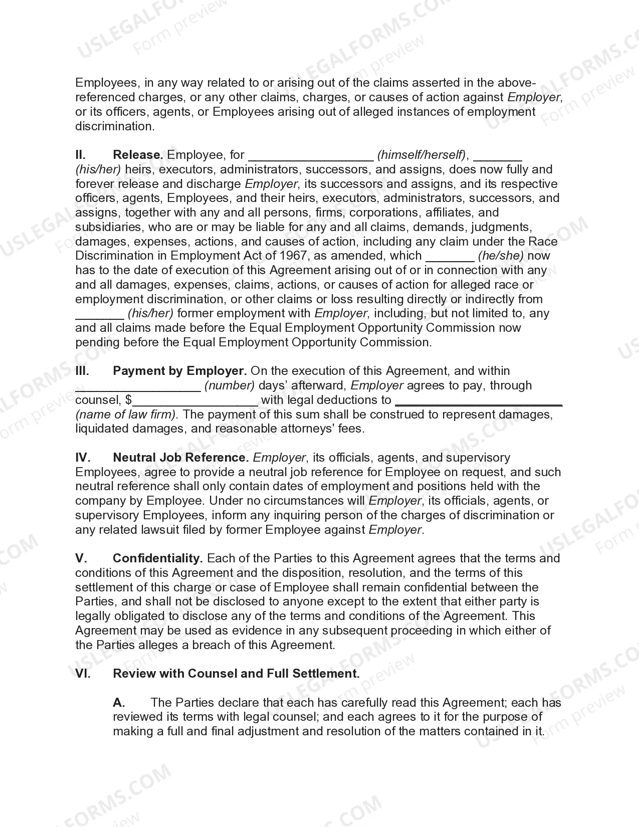 Preview Settlement of Employment Discrimination Proceedings before the Equal Opportunities Employment Commission (EEOC)