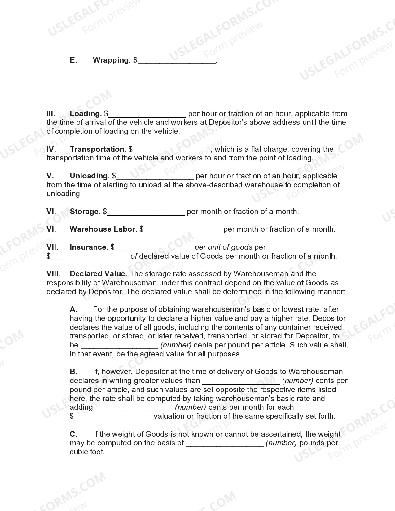 Preview Storage Agreement for Household Goods
