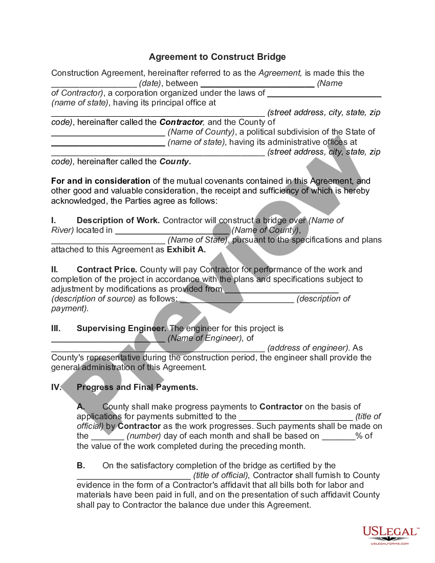 Agreement To Construct Bridge 