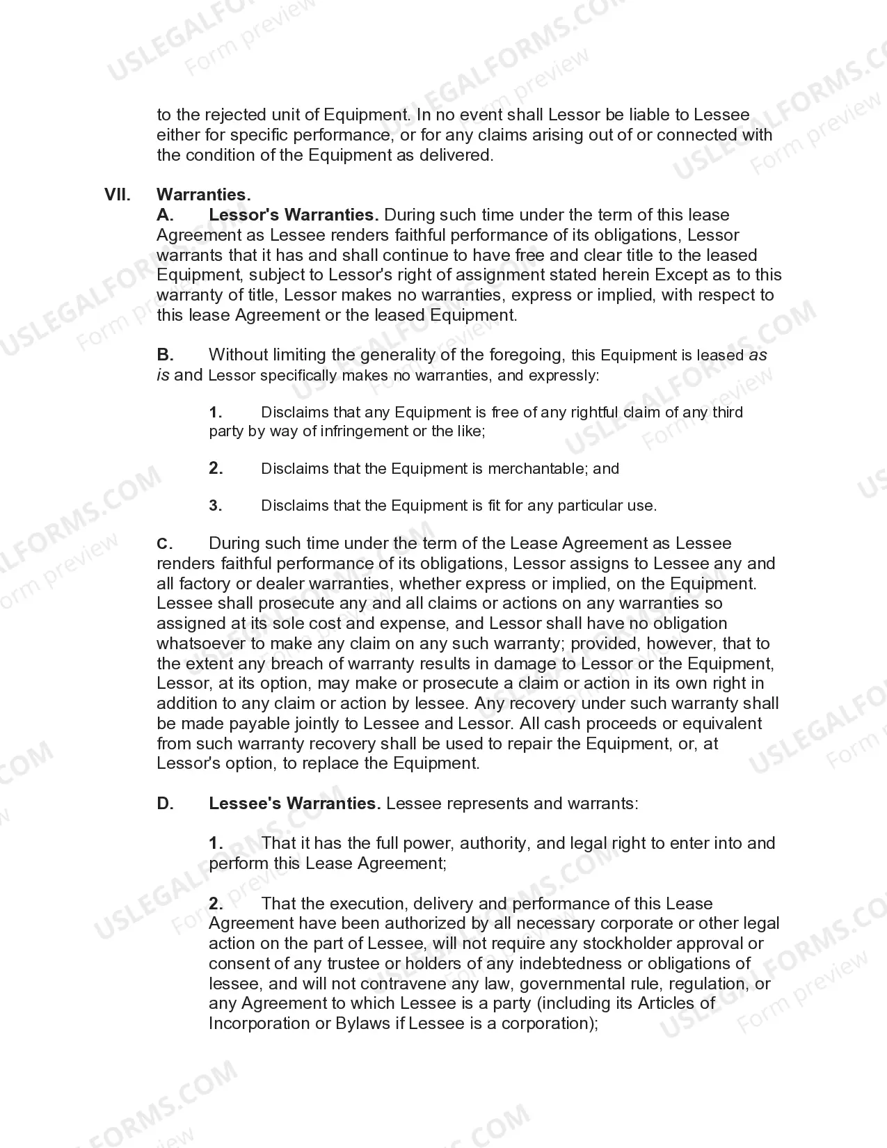 Preview Equipment Lease with Lessor to Purchase Equipment Specified by Lessee