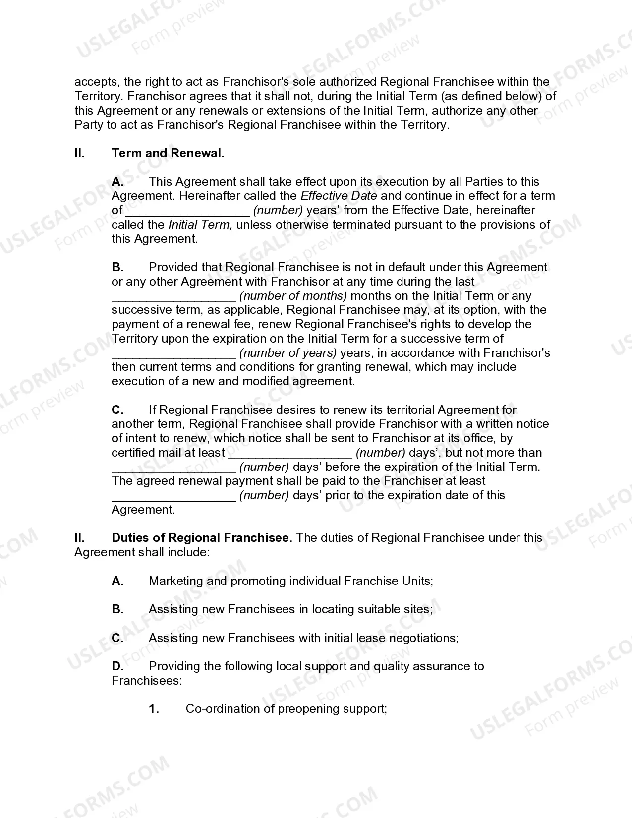 Preview Regional Franchisee Agreement for Restaurant