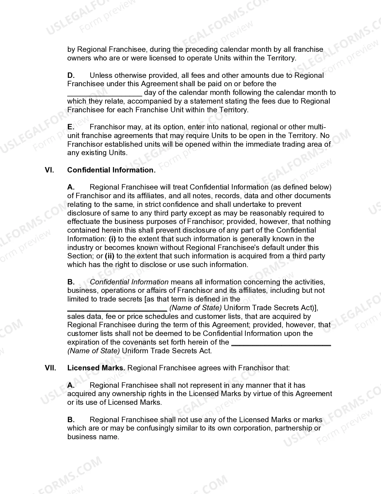 Preview Regional Franchisee Agreement for Restaurant