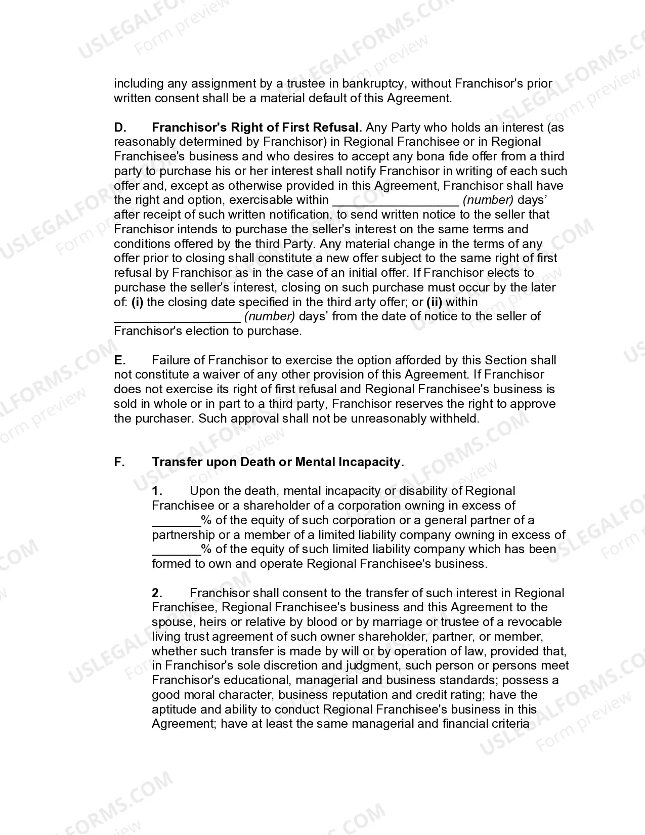 Preview Regional Franchisee Agreement for Restaurant