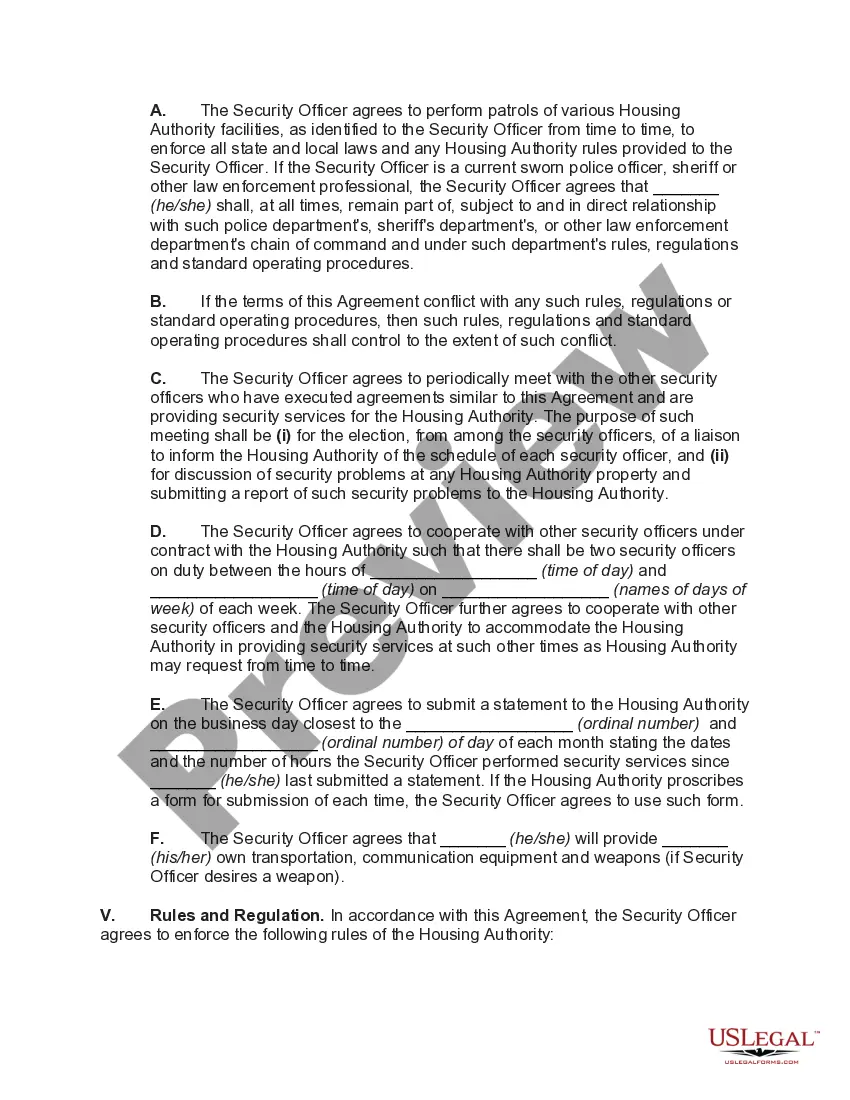 Get Building Security Services Agreement between Housing Authority and Independent Security Officer Preview Building Security Services Agreement between Housing Authority and Independent Security Officer