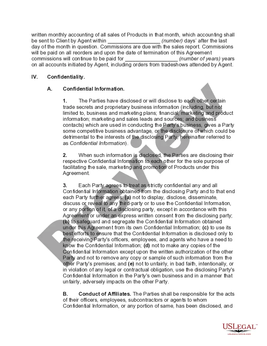 Preview Sales Agency Agreement with Agent and Client being Business Competitors in Same Market