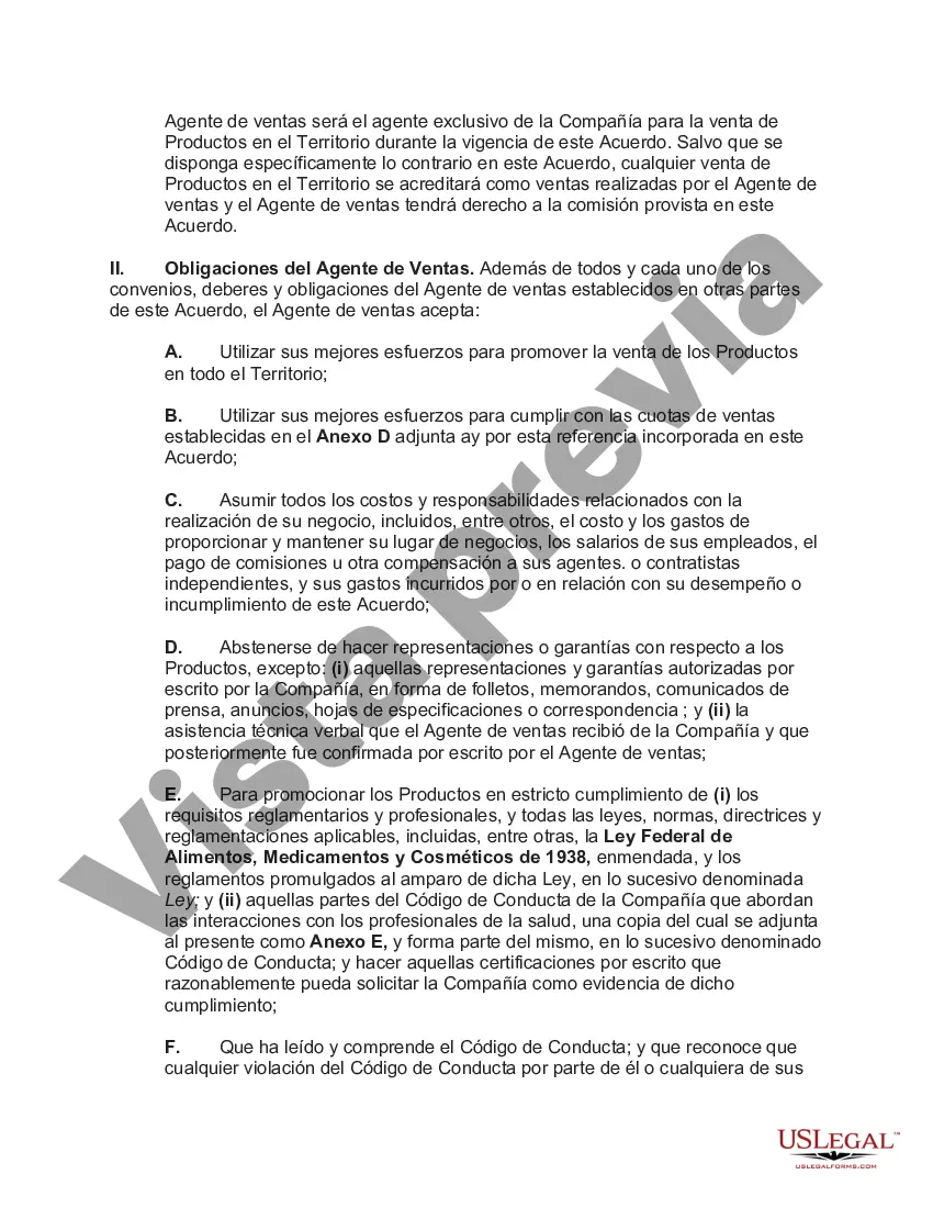 Preview Acuerdo de Agencia de Ventas con Territorio Exclusivo de Productos Dispositivos Médicos