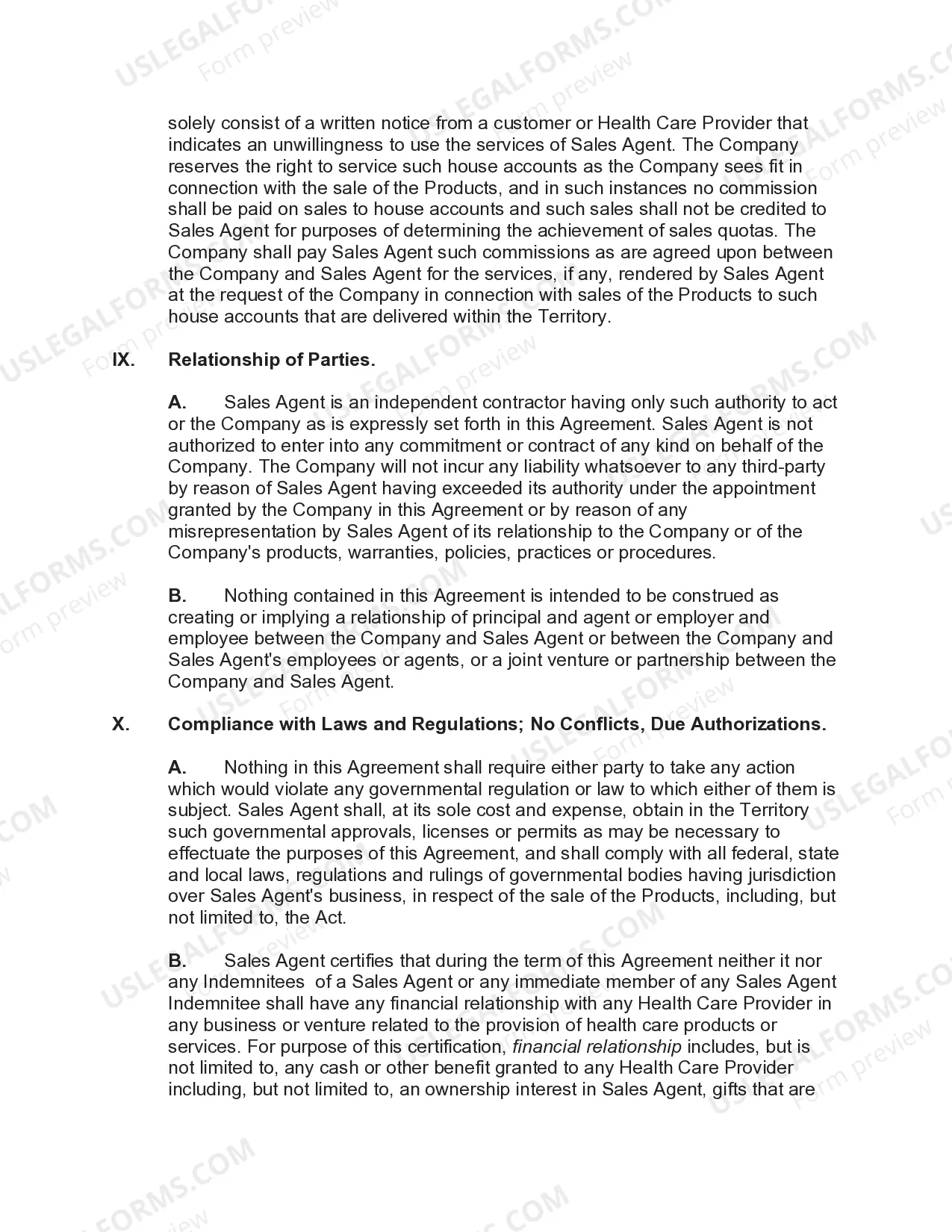 Preview Sales Agency Agreement with Exclusive Territory of Medical Device Products