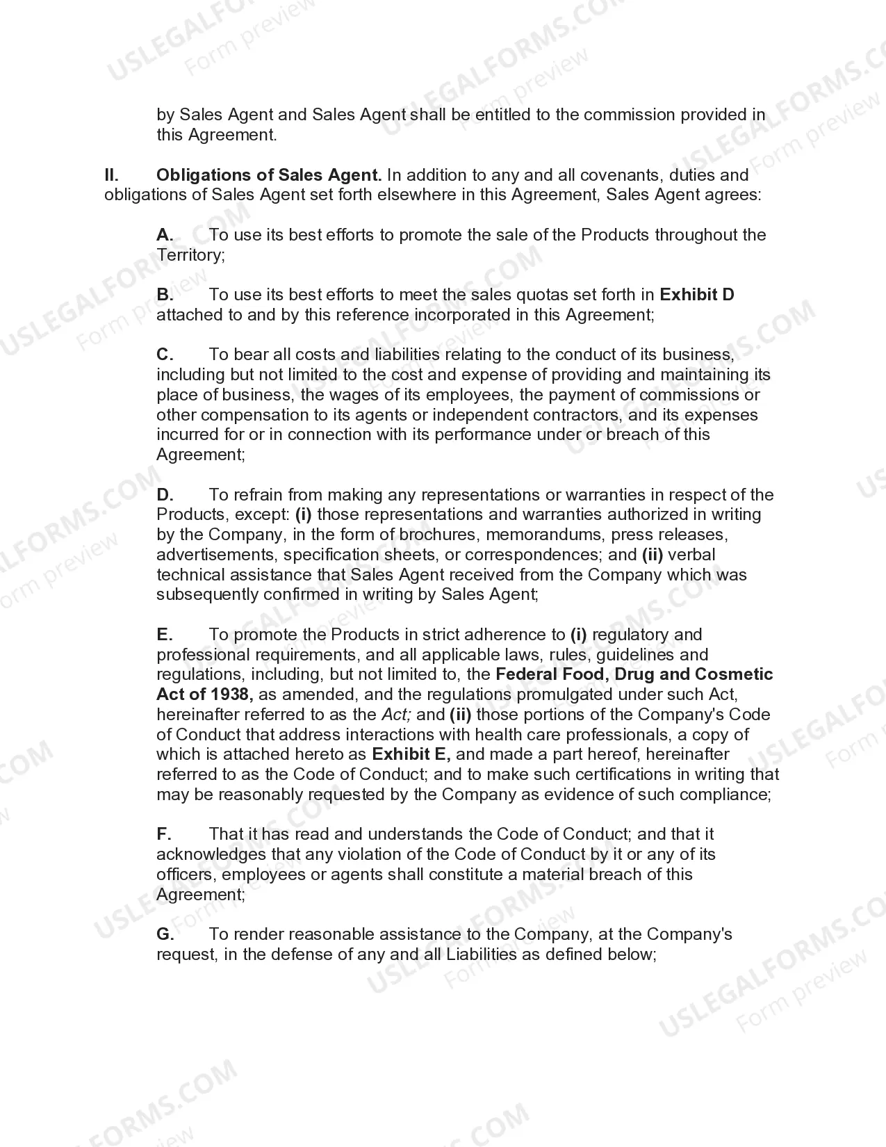 Preview Sales Agency Agreement with Exclusive Territory of Medical Device Products