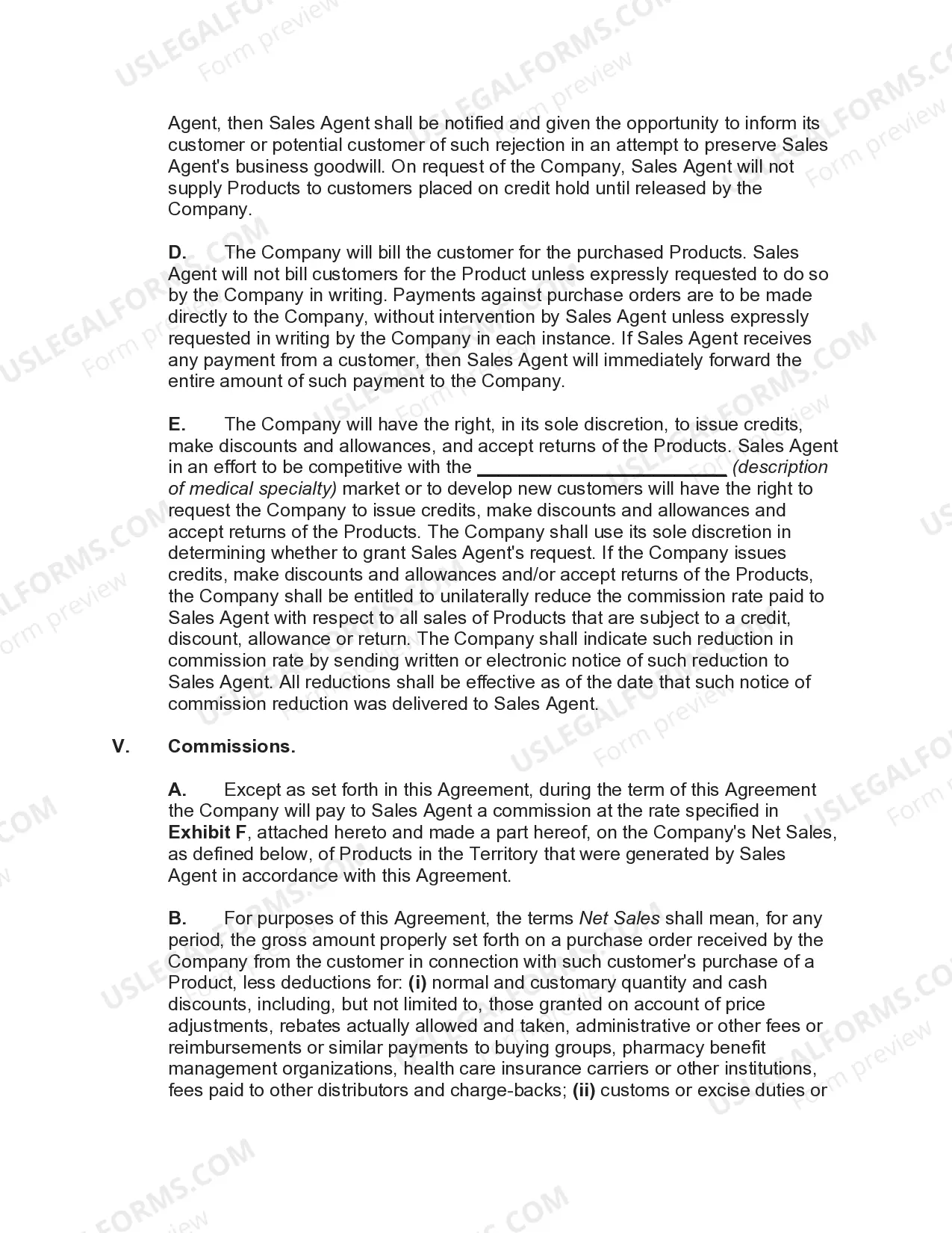 Preview Sales Agency Agreement with Exclusive Territory of Medical Device Products